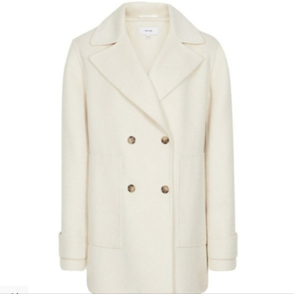 Reiss Amber Double Breasted Wool Coat (ivory)